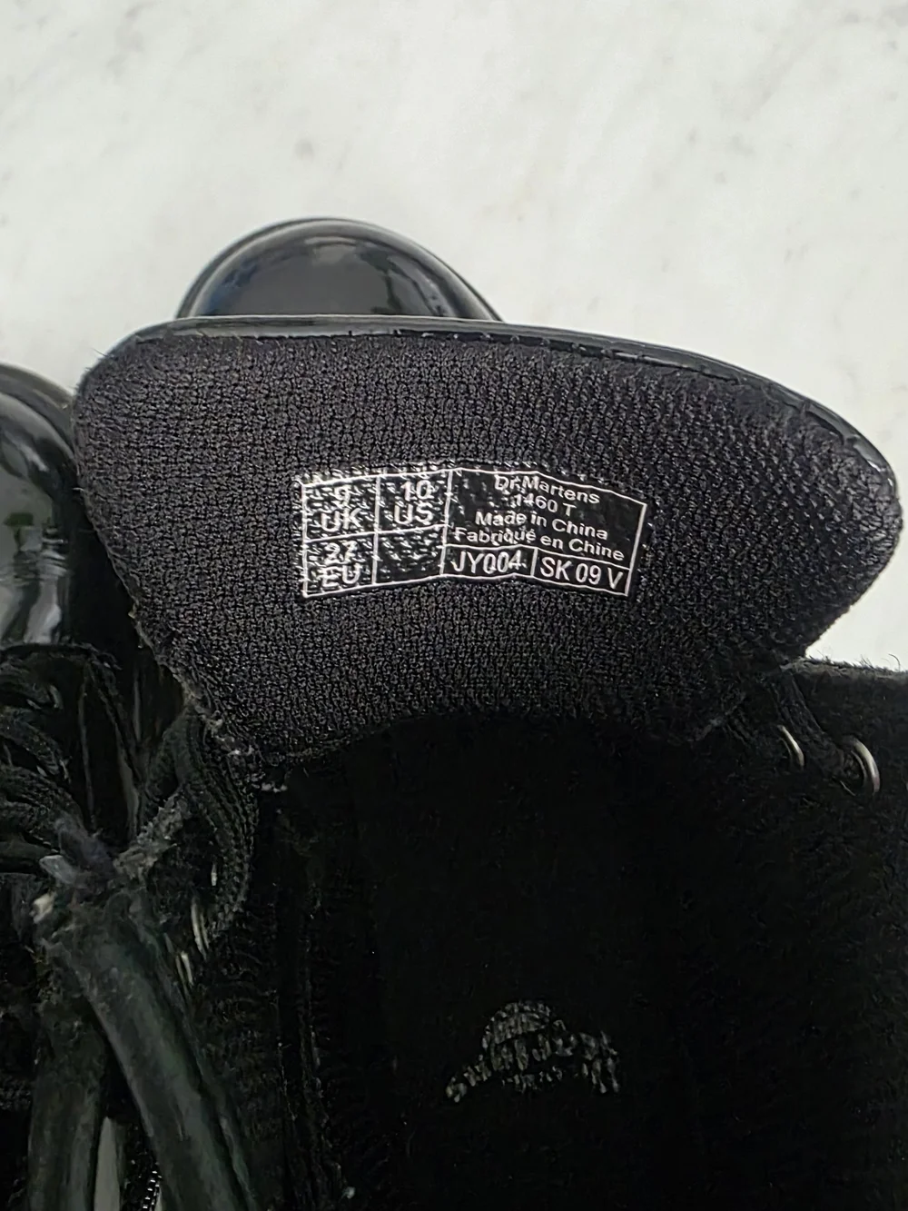 Dr. Martens 1460 Black Patent Lace-Up Ankle Boot with Yellow Stitching